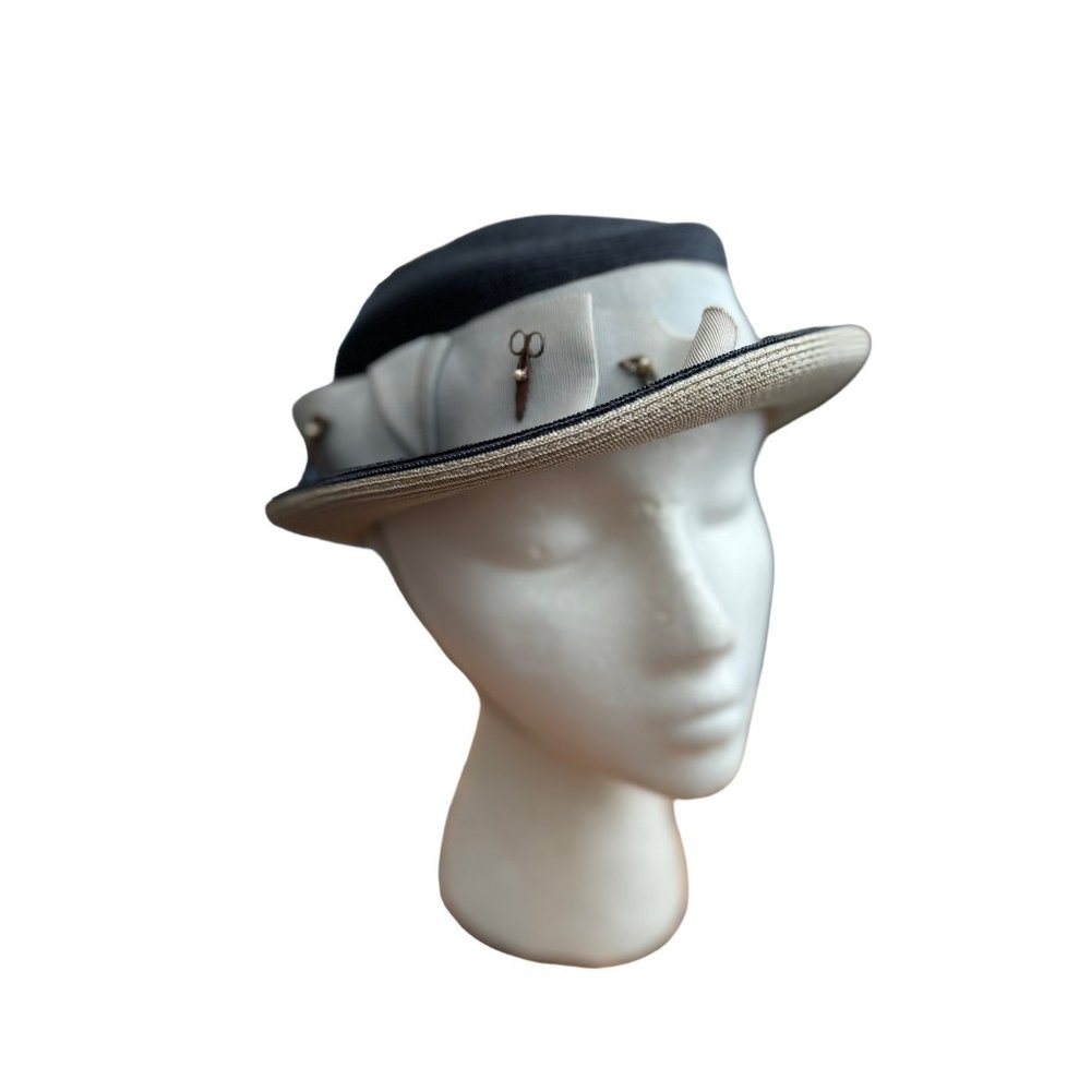 Vintage Knox Womens Navy and Gray Hat 3 hat pins 1950's size 22